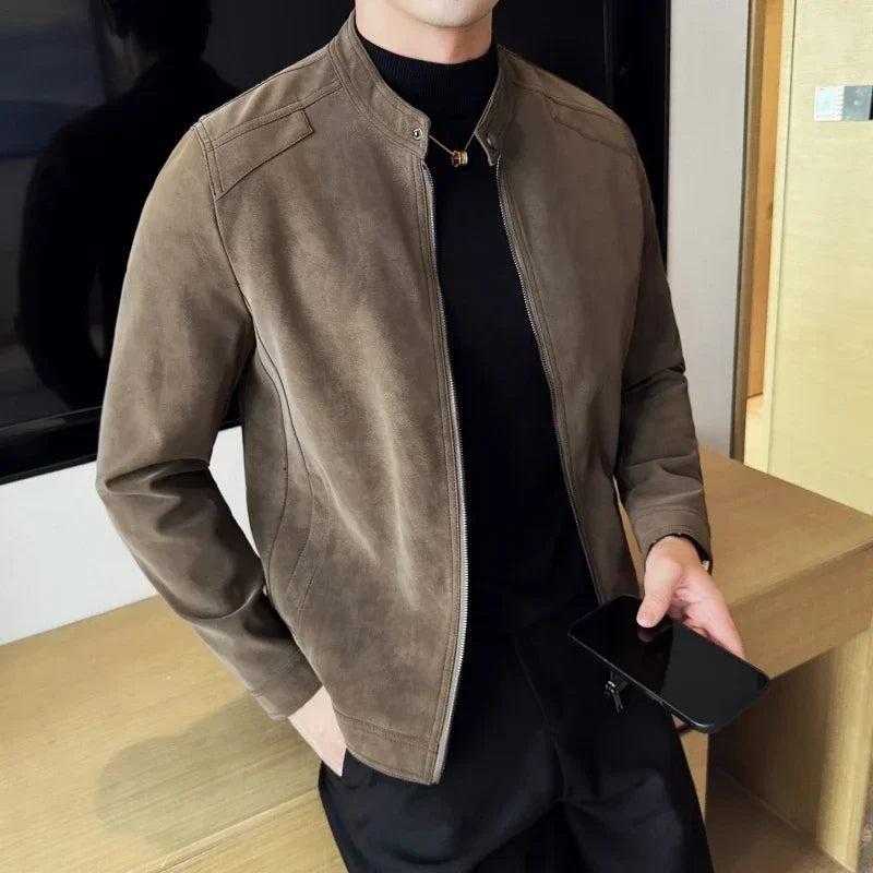 Jaqueta de Couro Masculina Estilo Britânico