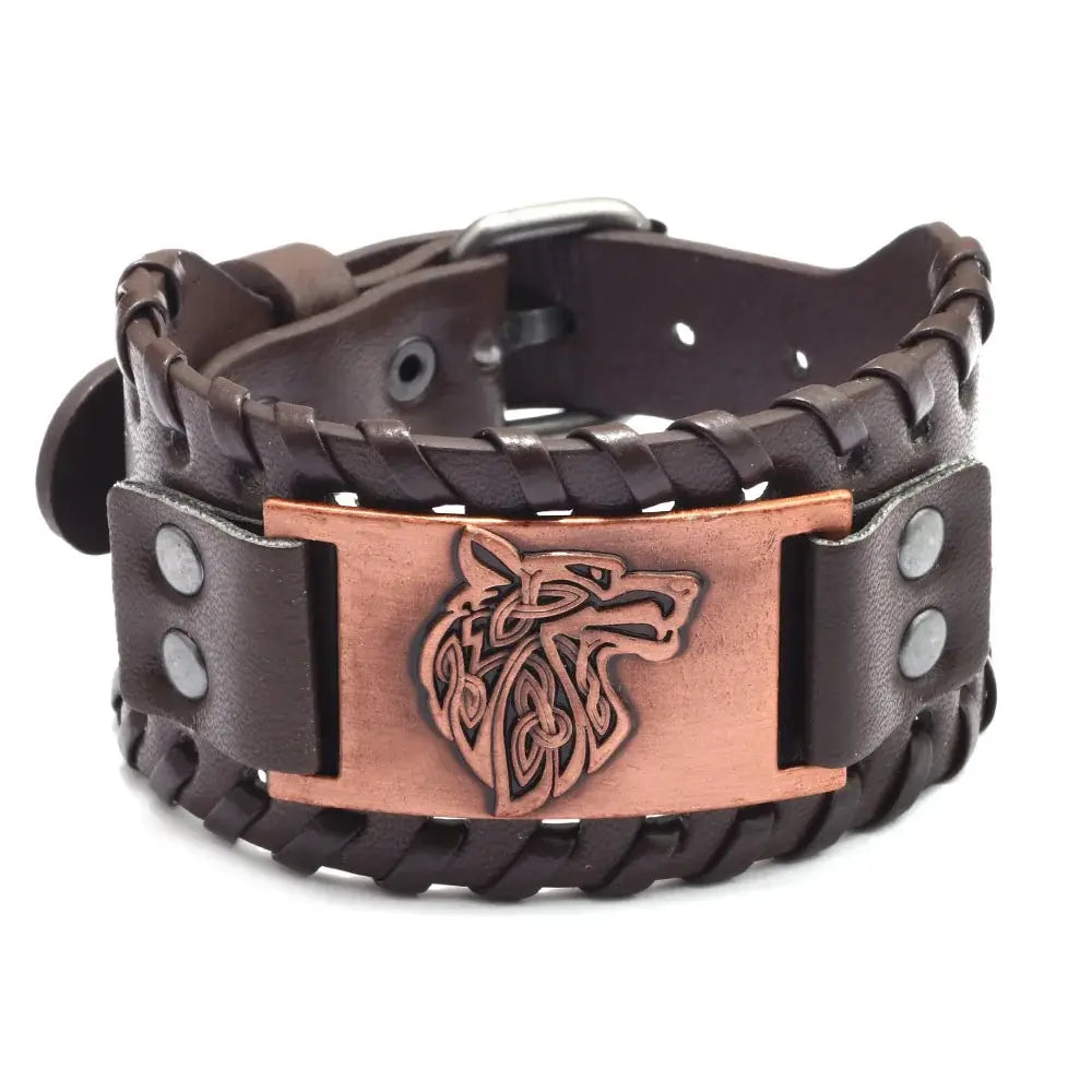 Pulseira trançada de couro viking vintage para homens, pulseira de cabeça lobo celta, modelos animais clássicos, joias na mão, acessórios