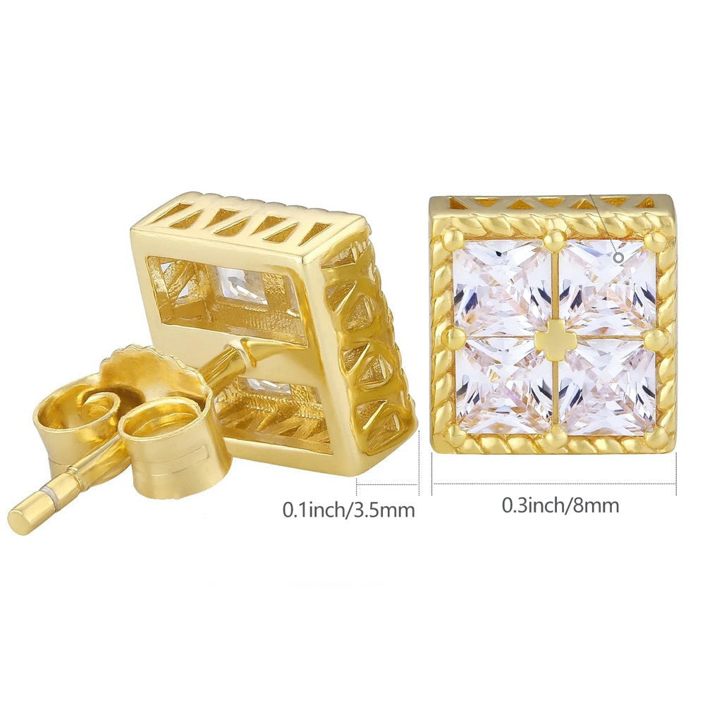 Hip hop quadrado strass brincos para homens mulheres geométrica luxo brilhante micropavé zircão cor do falso pedra orelha studs jóias