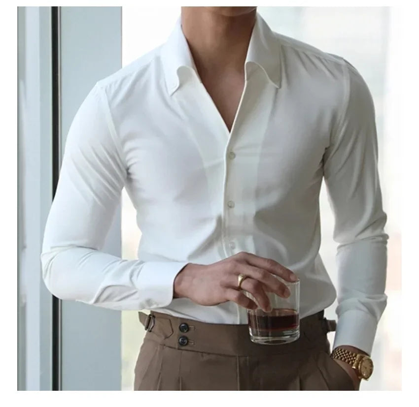 Camisa Masculina Anti-Rugas com Gola Italiana Elegante