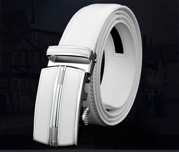 Cinto Unissex de Couro Branco com Fivela Automática