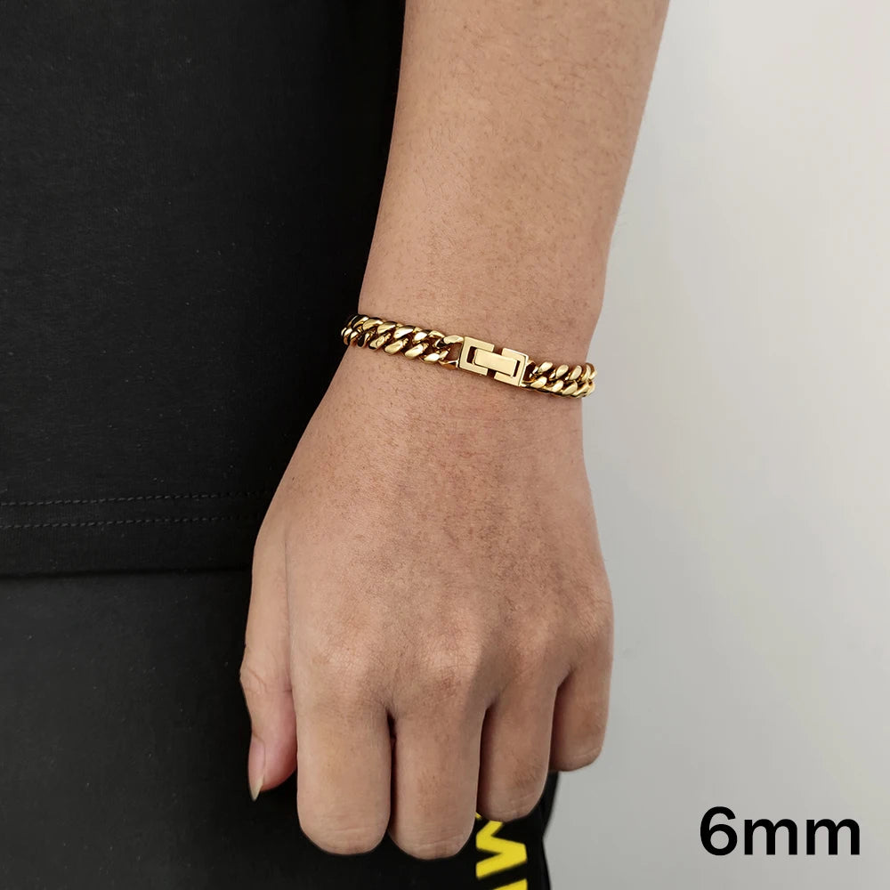 Pulseira Masculina Cubana Aço Inoxidável Hip Hop