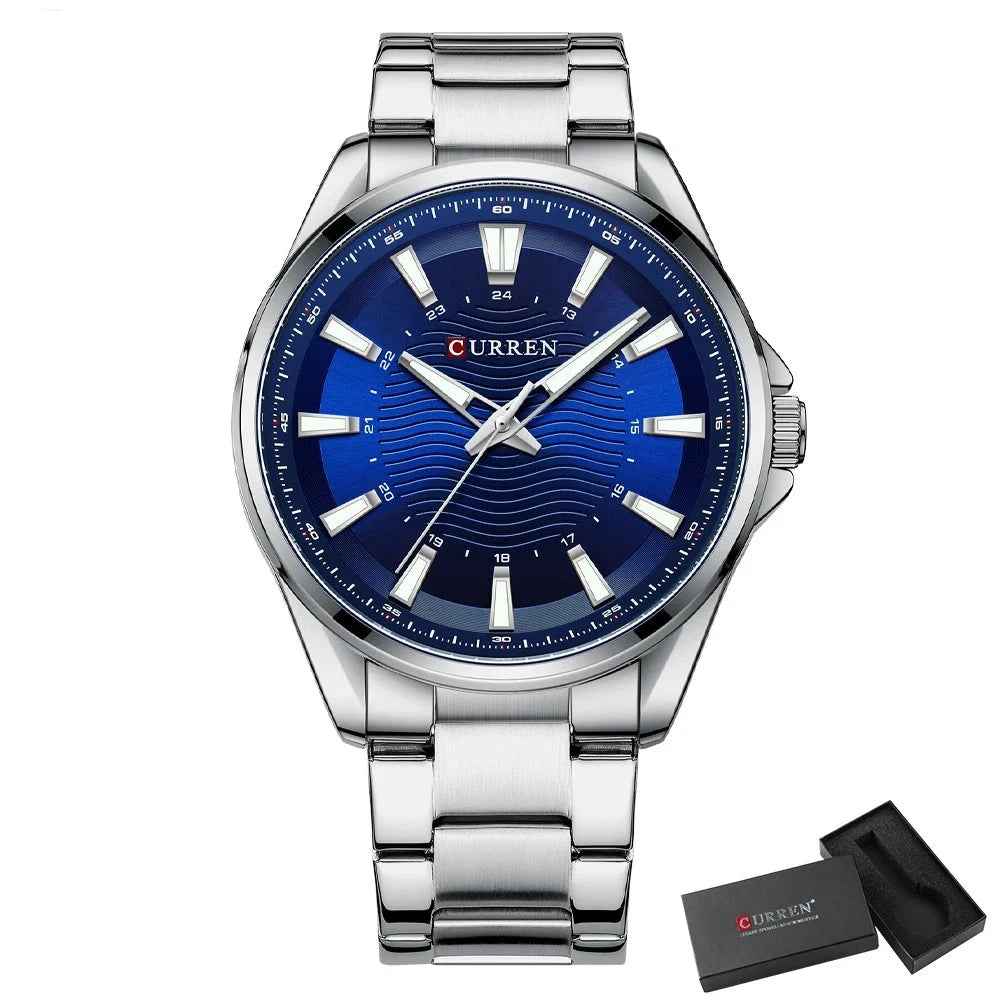 Relogio masculino Clássico de Pulso Quartzo Aço Inoxidável Azul- Melanio