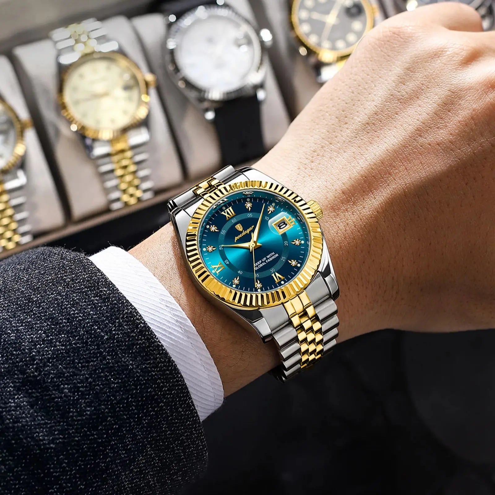 Relógio de Pulso Masculino Quartzo Ouro azul- Melanio