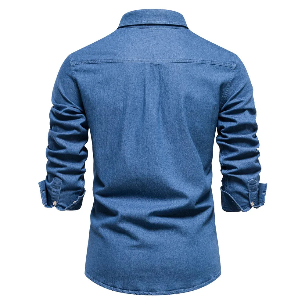 Camisa Jeans Masculina Médio Azul- Melanio