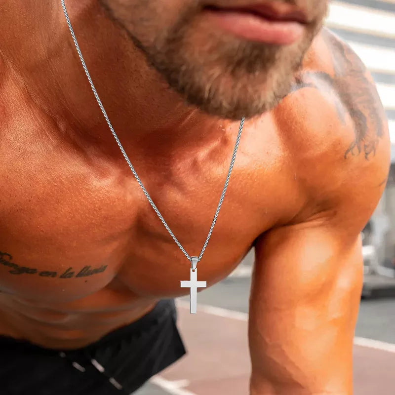 Colar Masculino Pingente de Cruz Prata- Loja Melanio