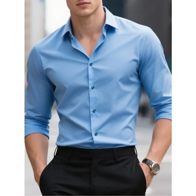 Camisa Masculina Elástica Casual para Todas as Estações