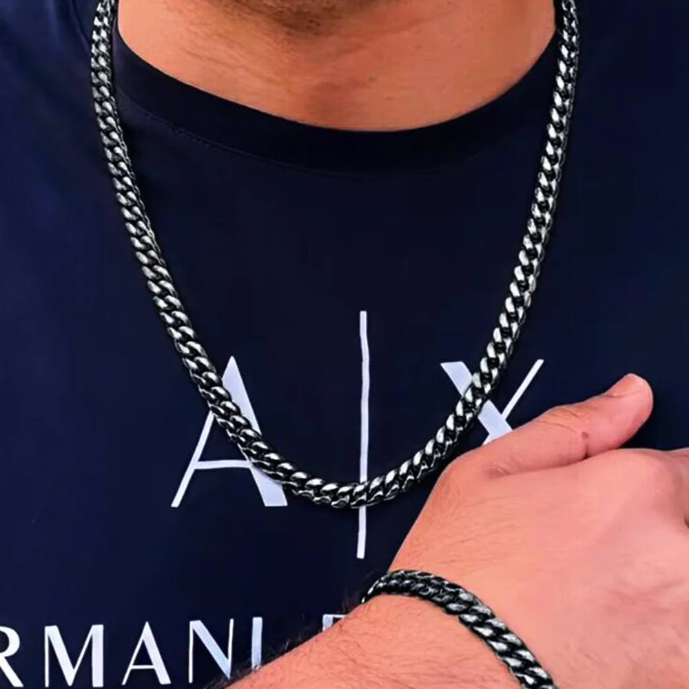 Conjunto de Corrente Cubana Hip Hop em Aço Inoxidável