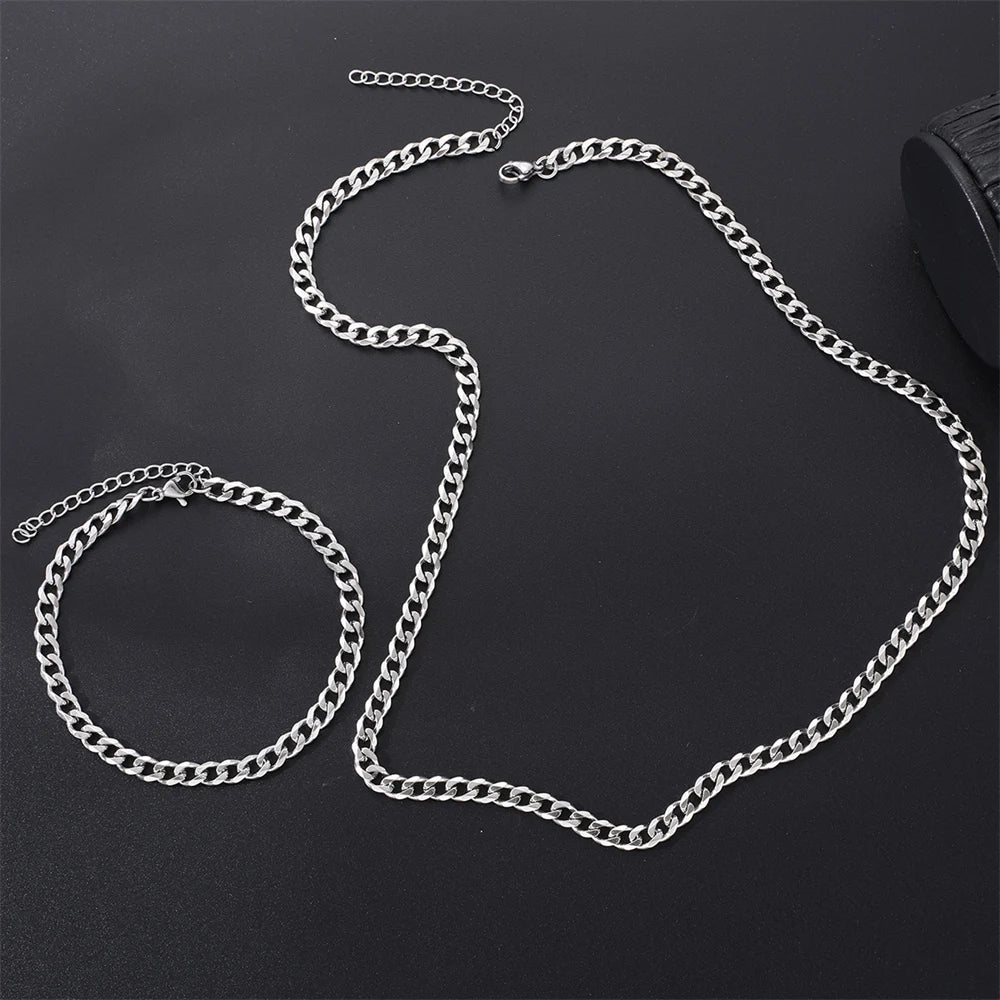 Conjunto de Corrente Cubana Hip Hop em Aço Inoxidável