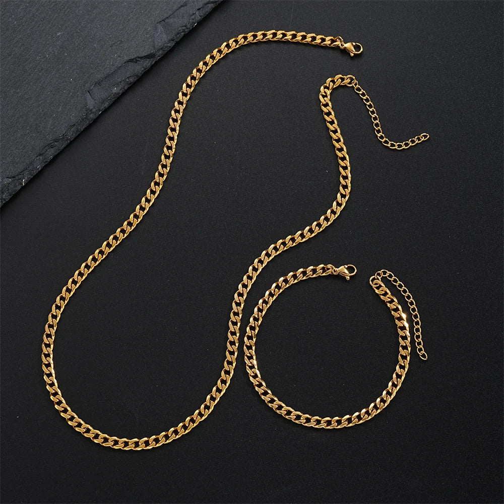 Conjunto de Corrente Cubana Hip Hop em Aço Inoxidável