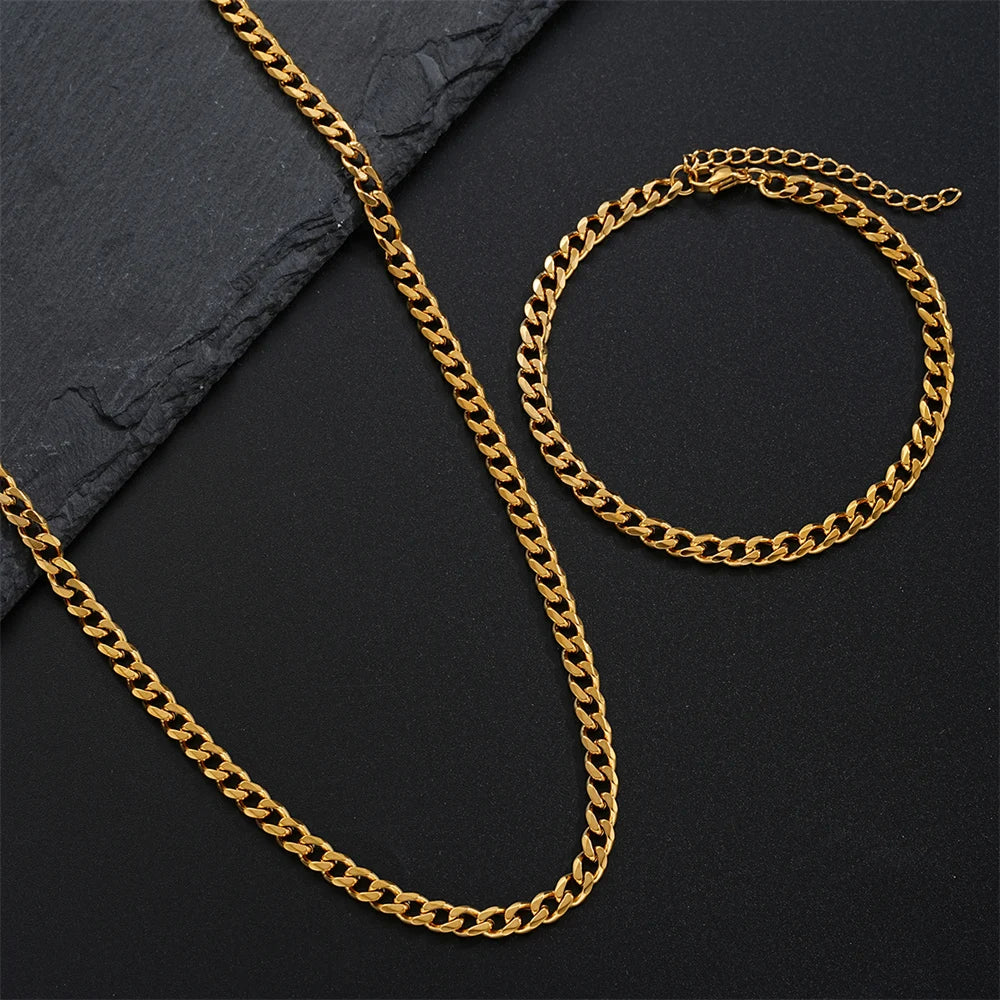 Conjunto de Corrente Cubana Hip Hop em Aço Inoxidável