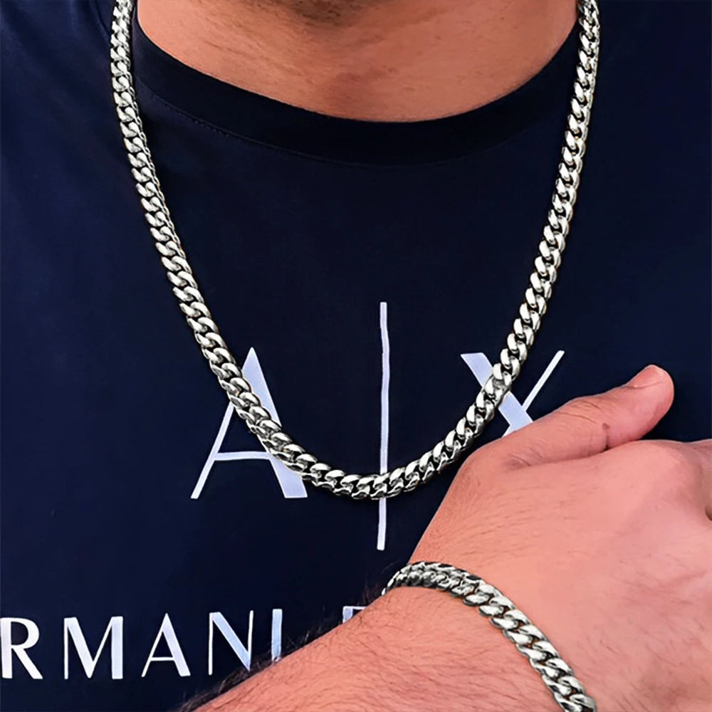 Conjunto de Corrente Cubana Hip Hop em Aço Inoxidável