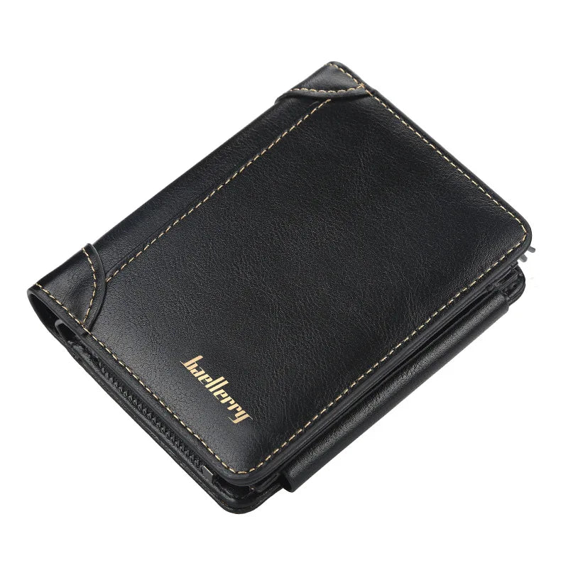 Carteira Masculina de Couro PU com Zíper e Porta-Cartões