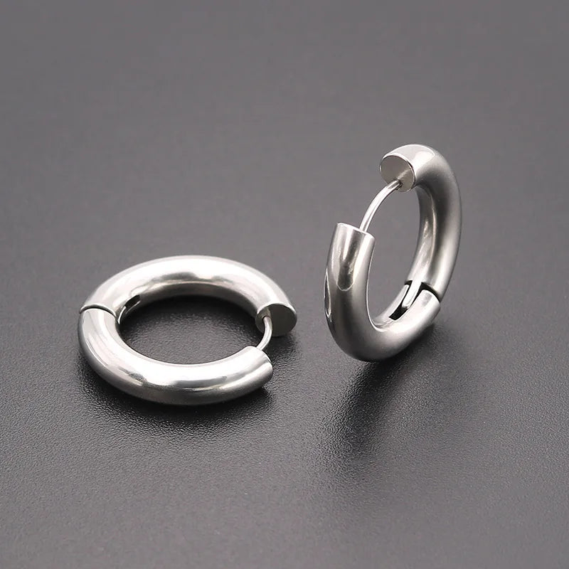 Brincos de argola de aço inoxidável para homens e mulheres, brinco redondo, jóias hipérbole, preto, prata, cor dourada, tom, tamanho grande, 10-20mm, 1 par