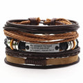 3 Pçs/set Pulseiras De Couro Homens Pulseiras Para Mulheres Contas De Madeira Pena CONFIANTE NO DEUS Cruz Charme Homme Presente Jóias Frete Grátis