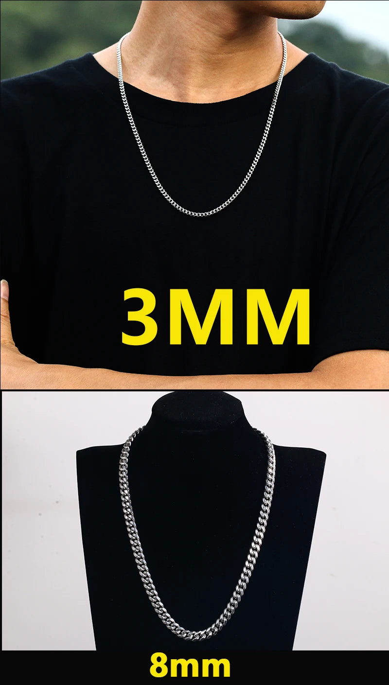 Corrente Masculina Cubana de Aço Inoxidável 3mm/6mm