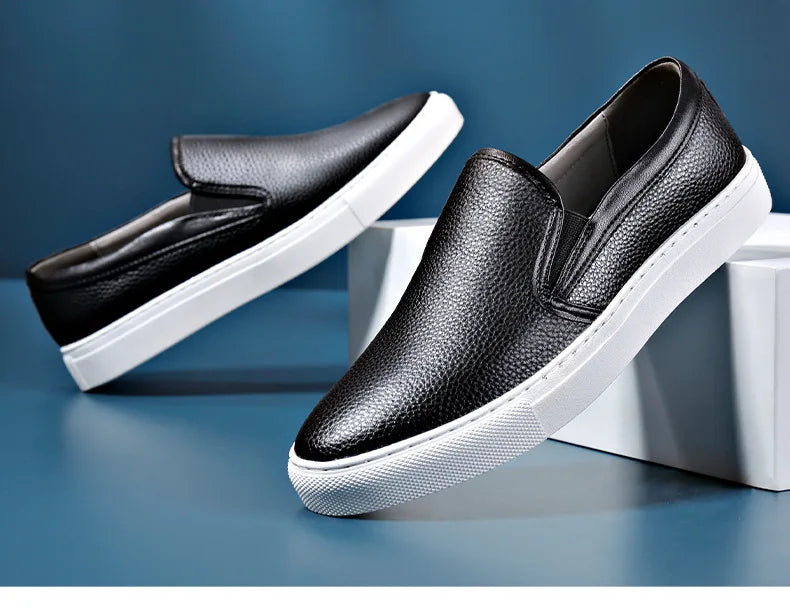 Mocassins Masculinos de Couro Genuíno Slip-On Elegantes