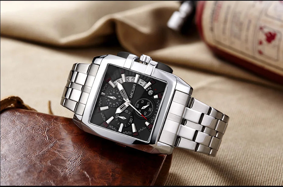 Relógio de Luxo Masculino Megir em Aço Inoxidável