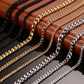 Corrente de ligação cubana de 3mm5mm7mm, colar de aço inoxidável à prova d'água 18 k banhado a ouro punk masculino feminino joias acessórios diy USENSET