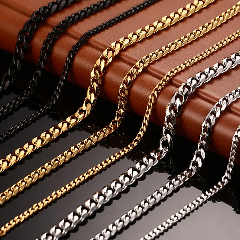 Corrente de ligação cubana de 3mm5mm7mm, colar de aço inoxidável à prova d'água 18 k banhado a ouro punk masculino feminino joias acessórios diy USENSET
