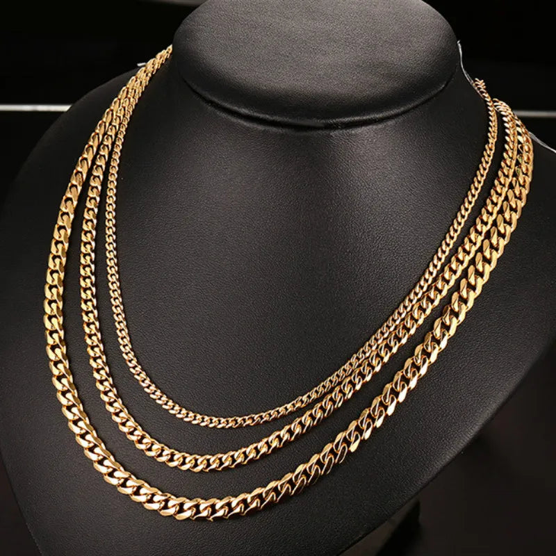 Corrente de ligação cubana de 3mm5mm7mm, colar de aço inoxidável à prova d'água 18 k banhado a ouro punk masculino feminino joias acessórios diy USENSET