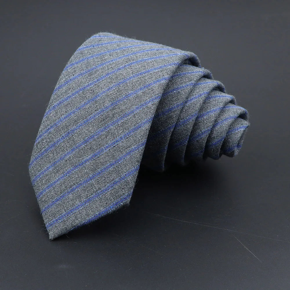 Gravatas de lã artesanais de algodão sólido original de alta qualidade gravata masculina listrada gola estreita slim caxemira acessórios de gravata casual