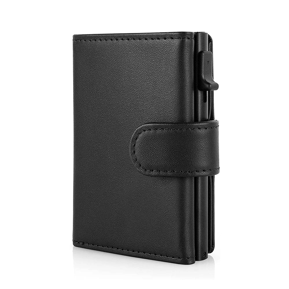 Carteira Slim Minimalista Pop-Up de Couro com Bloqueio RFID