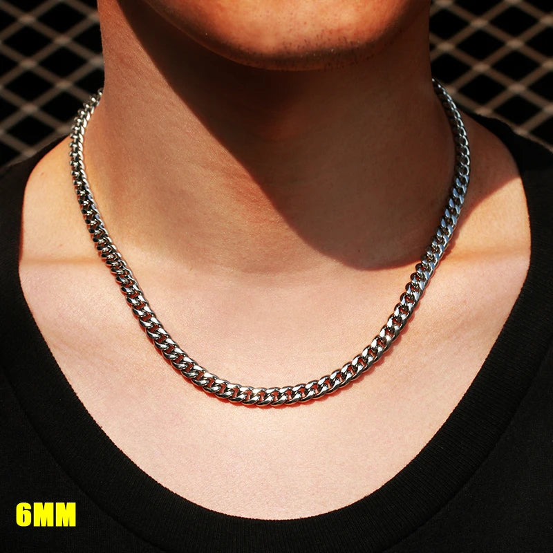 Corrente Masculina Cubana de Aço Inoxidável 3mm/6mm