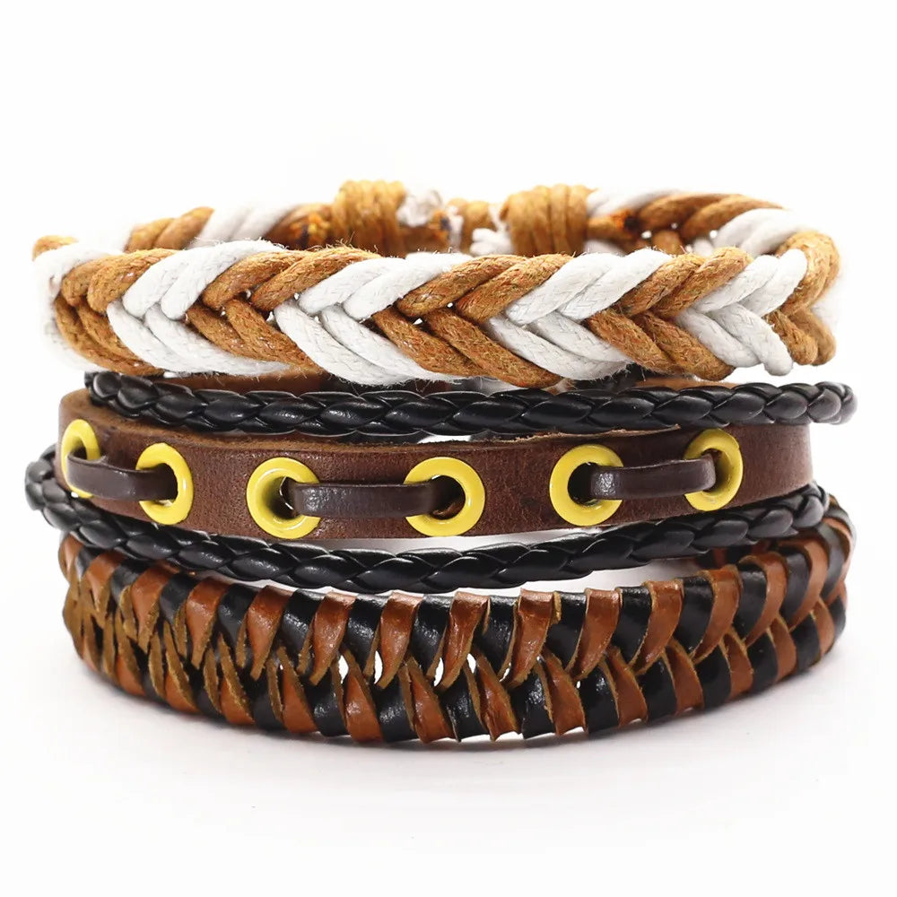 3 Pçs/set Pulseiras De Couro Homens Pulseiras Para Mulheres Contas De Madeira Pena CONFIANTE NO DEUS Cruz Charme Homme Presente Jóias Frete Grátis