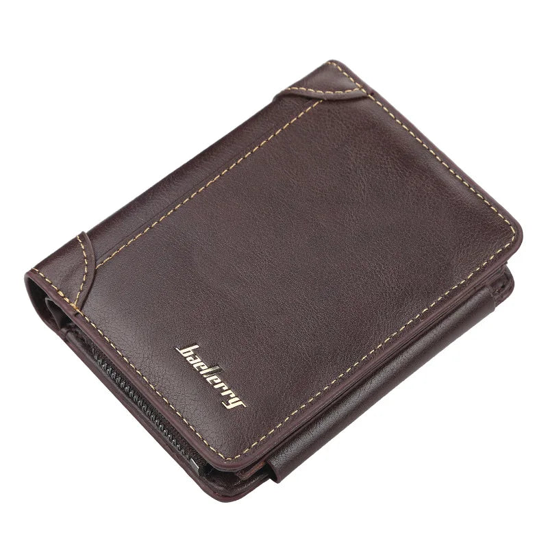 Carteira Masculina de Couro PU com Zíper e Porta-Cartões