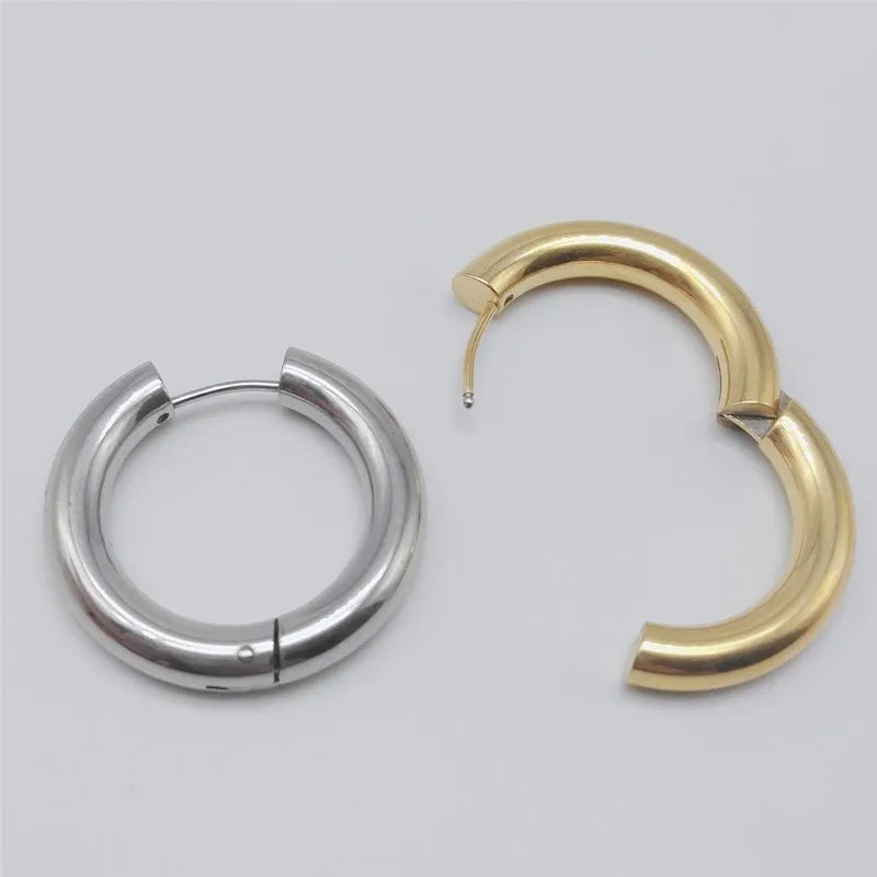 Brincos de argola de aço inoxidável para homens e mulheres, brinco redondo, jóias hipérbole, preto, prata, cor dourada, tom, tamanho grande, 10-20mm, 1 par