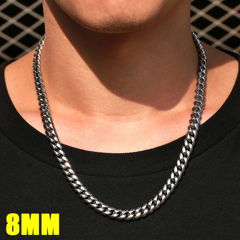 Corrente Masculina Cubana de Aço Inoxidável 3mm/6mm