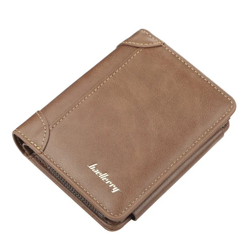 Carteira Masculina de Couro PU com Zíper e Porta-Cartões