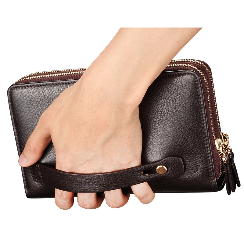 Carteira de Couro Masculina com Zíper Marrom- Loja Melanio