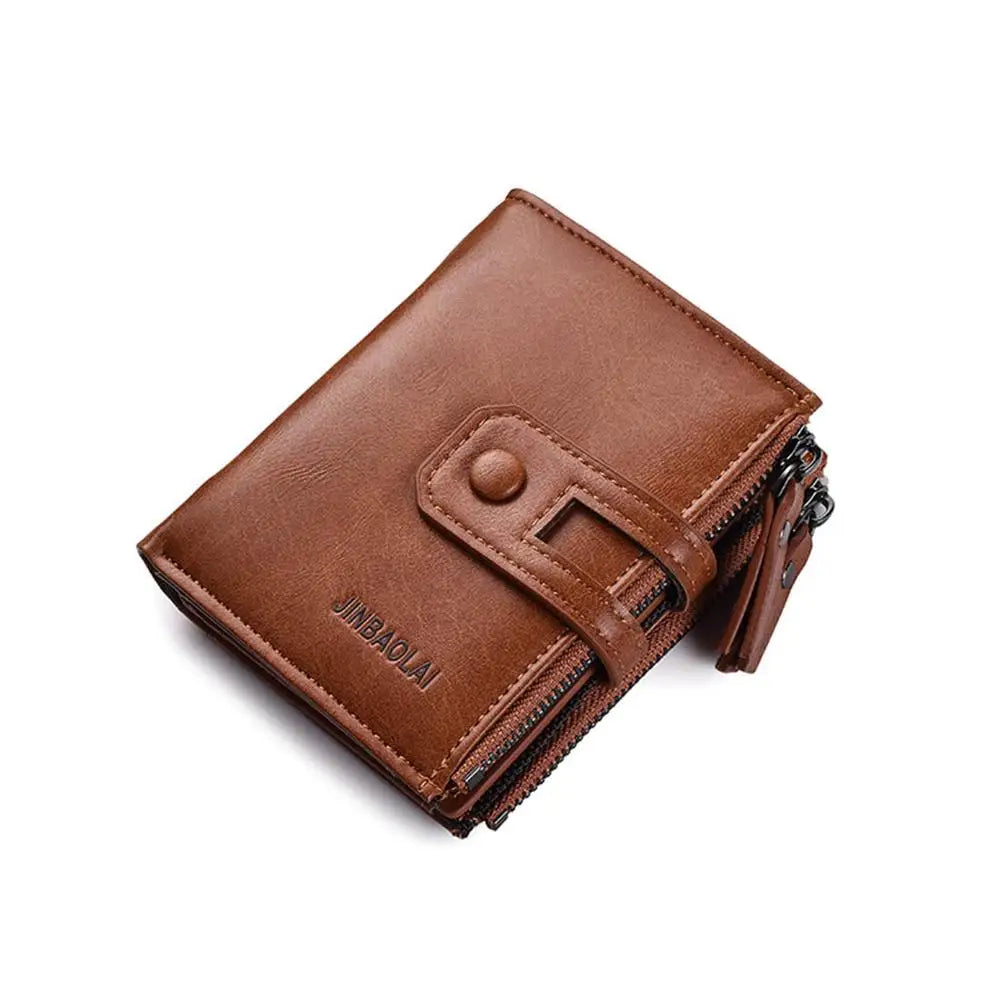 Carteira Masculina de Couro PU com Duplo Zíper