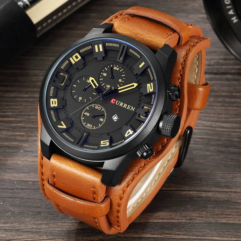 Relógio de Pulso Masculino Pulseira de Couro