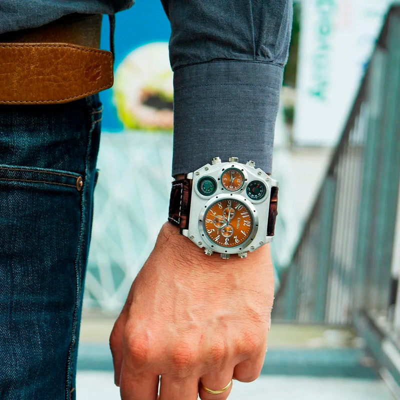 Relógio Masculino Oulm Quartzo com Pulseira de Couro