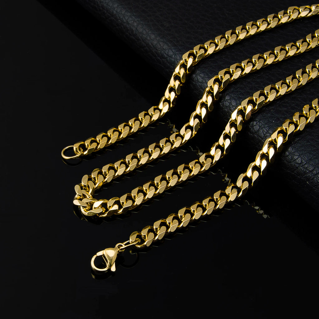 Corrente de ligação cubana de 3mm5mm7mm, colar de aço inoxidável à prova d'água 18 k banhado a ouro punk masculino feminino joias acessórios diy USENSET