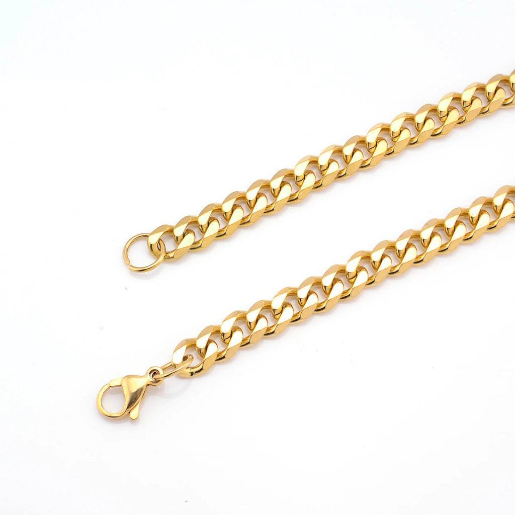 Corrente de ligação cubana de 3mm5mm7mm, colar de aço inoxidável à prova d'água 18 k banhado a ouro punk masculino feminino joias acessórios diy USENSET