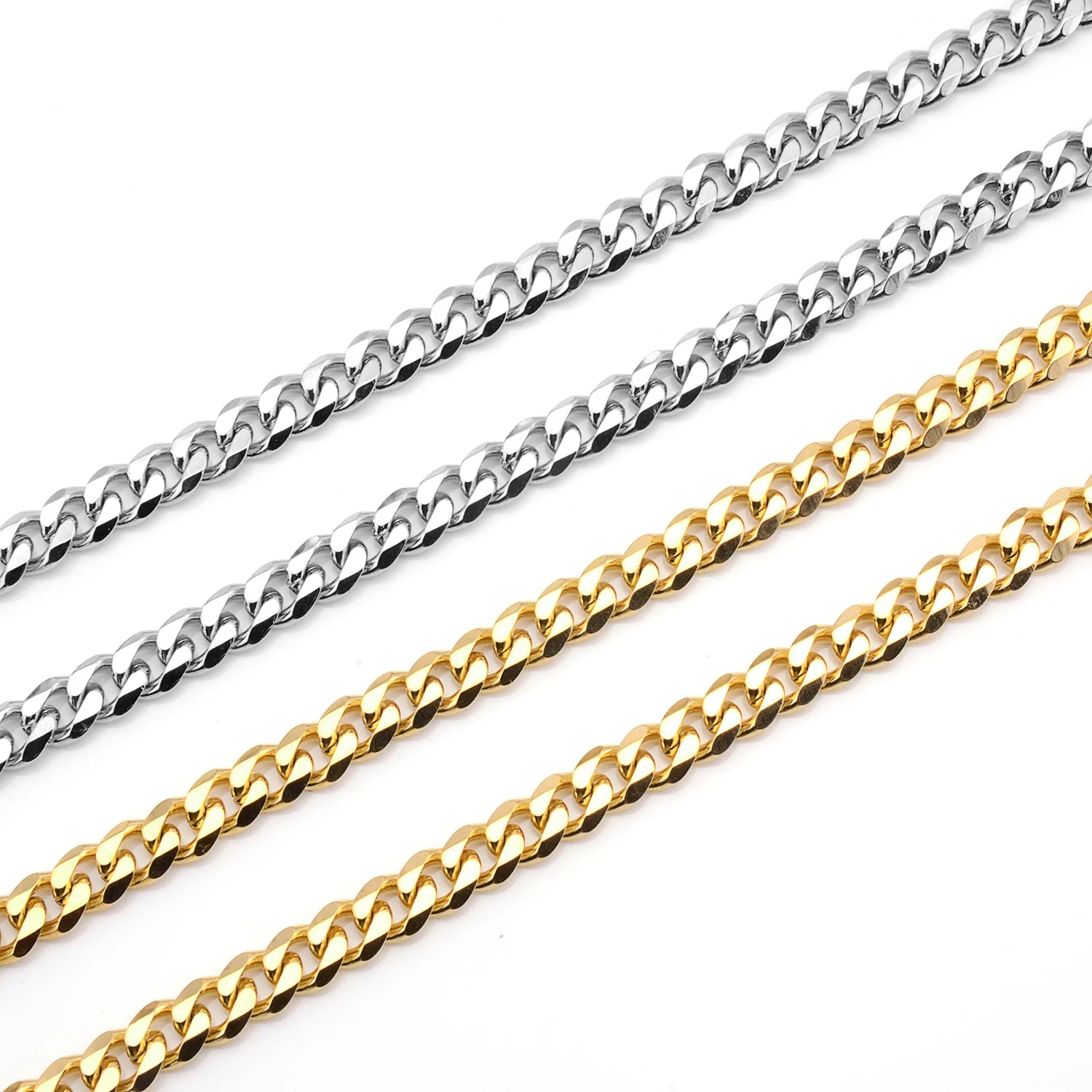 Corrente de ligação cubana de 3mm5mm7mm, colar de aço inoxidável à prova d'água 18 k banhado a ouro punk masculino feminino joias acessórios diy USENSET