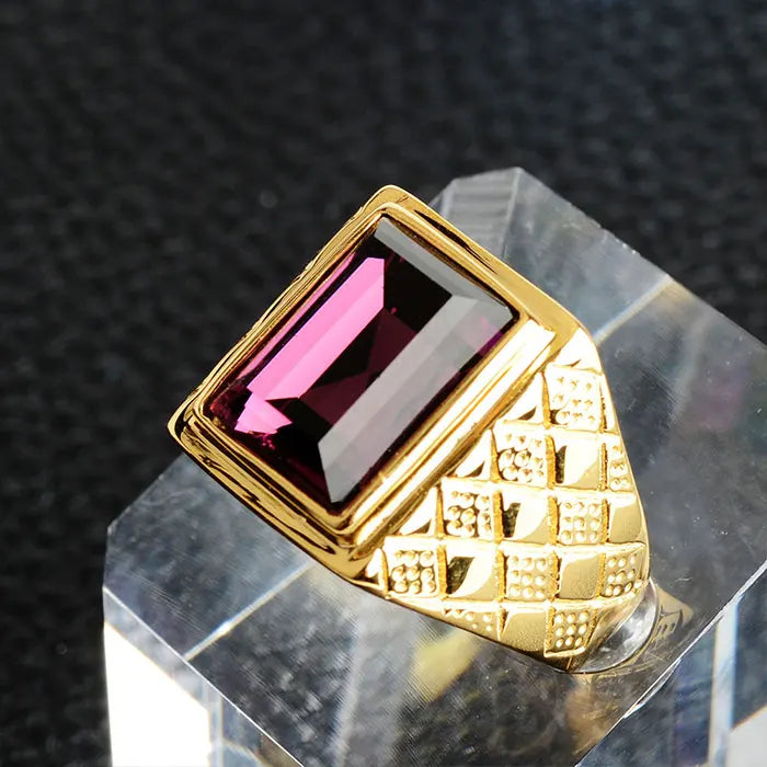 Anel Masculino de Aço Inoxidável Dourado Clássico