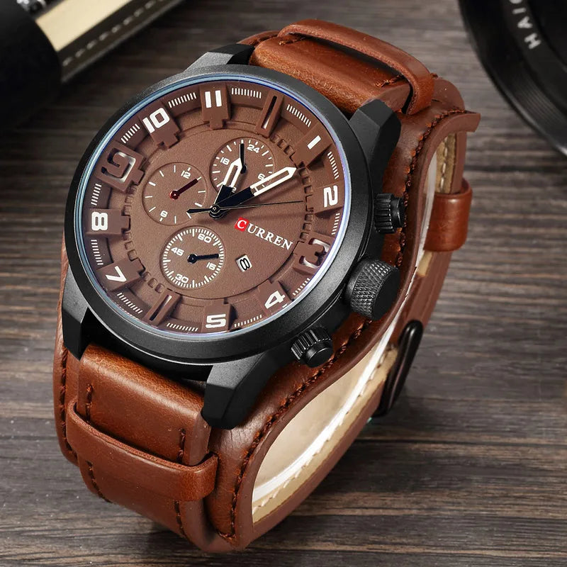 Relógio de Pulso Masculino Pulseira de Couro