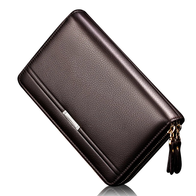Carteira de Couro Masculina com Zíper Marrom- Loja Melanio