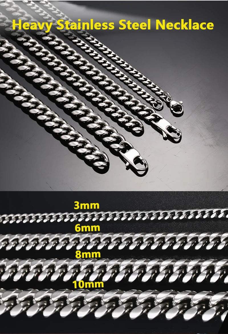 Corrente Masculina Cubana de Aço Inoxidável 3mm/6mm