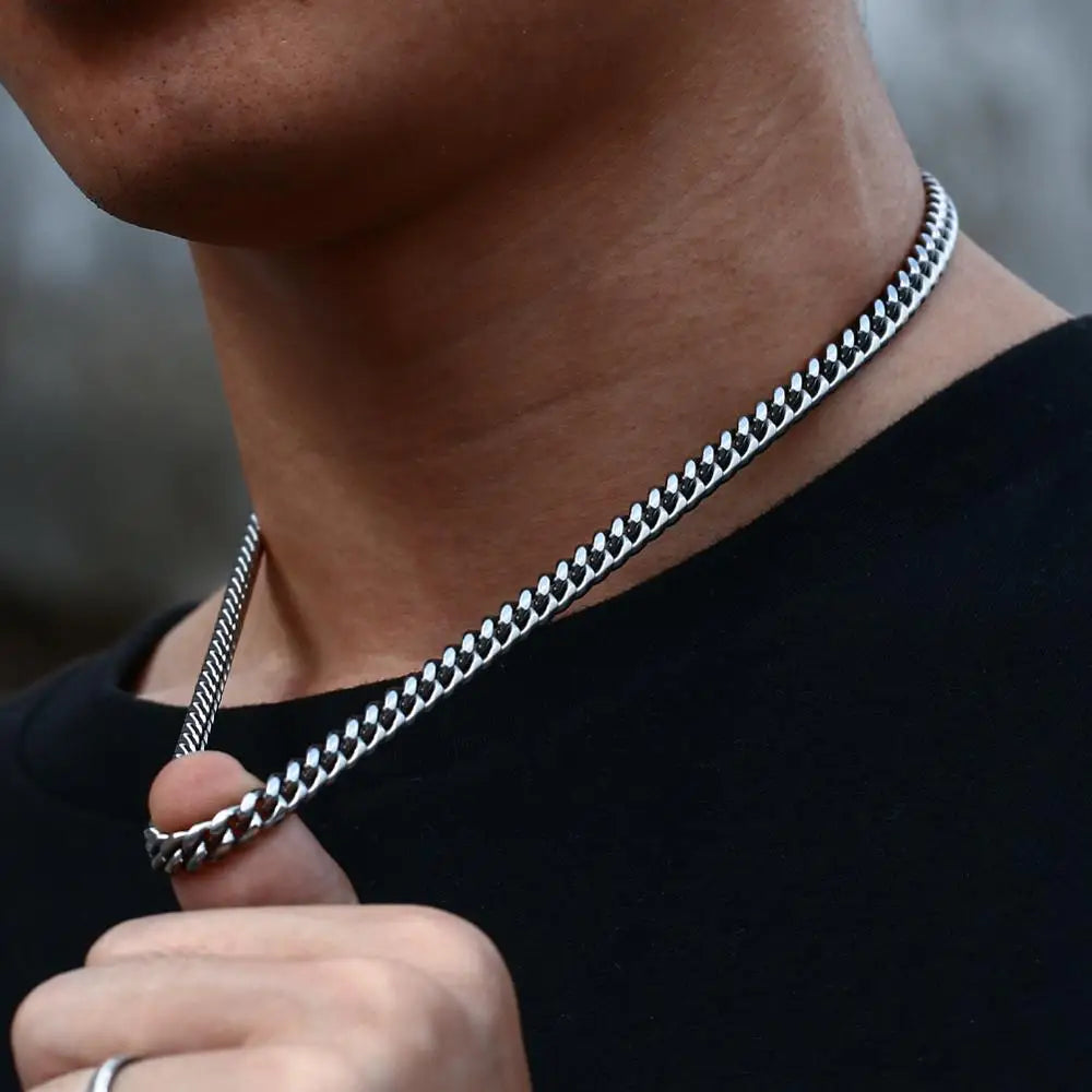 Corrente Masculina Cubana de Aço Inoxidável 3mm/6mm