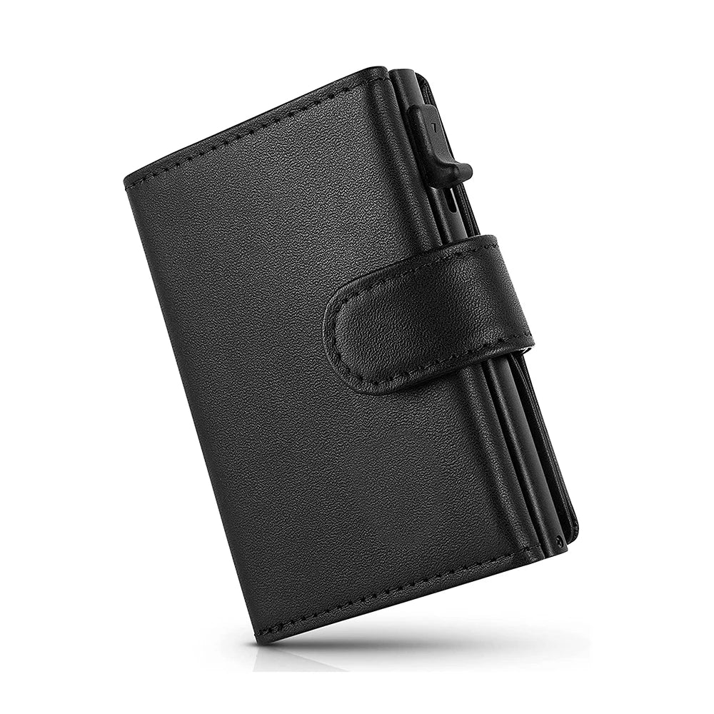 Carteira Slim Minimalista Pop-Up de Couro com Bloqueio RFID