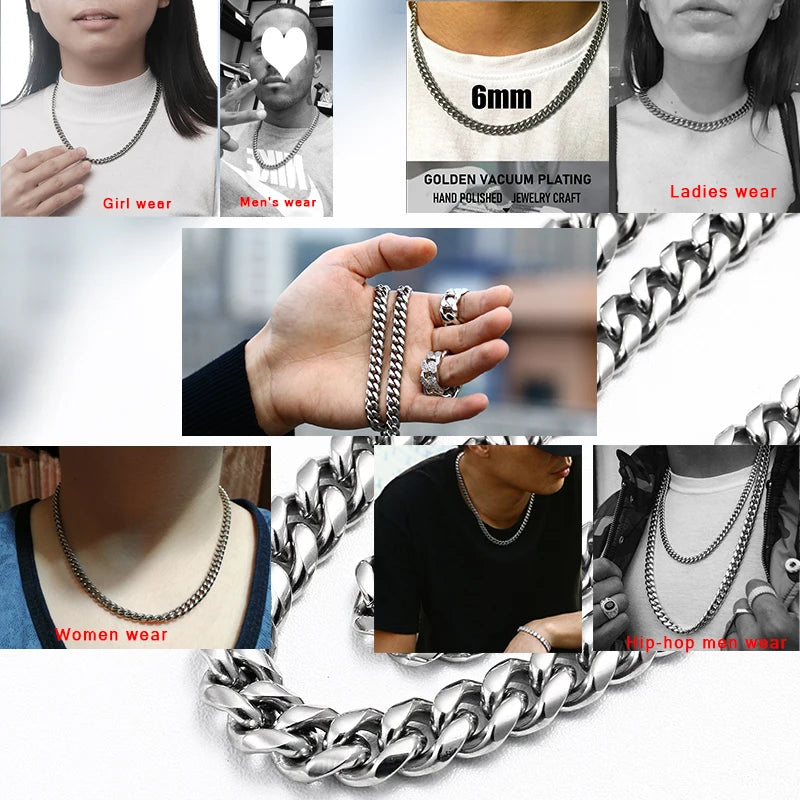 Corrente Masculina Cubana de Aço Inoxidável 3mm/6mm