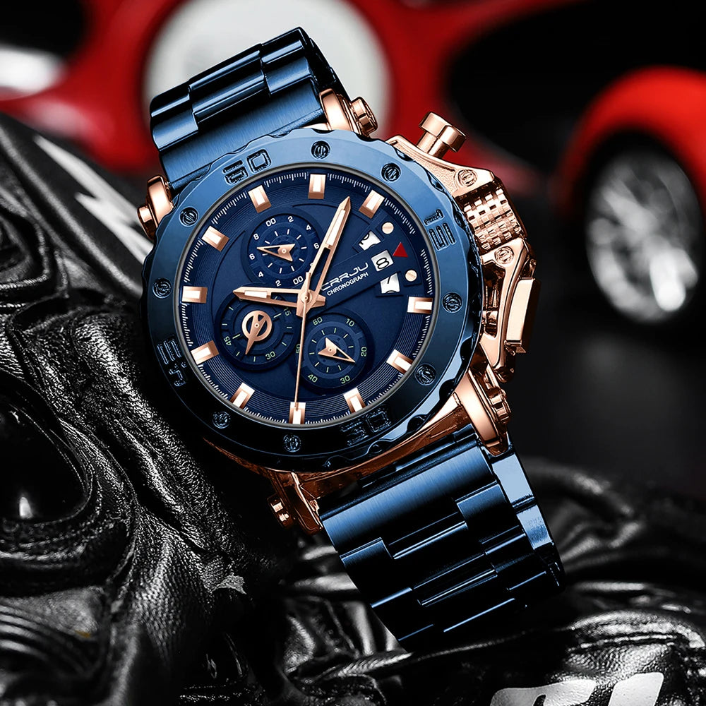 Relógio Masculino CRRJU Luxo Aço Inoxidável