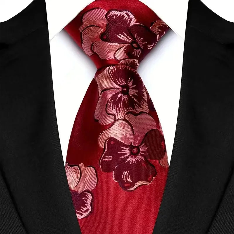 Gravata masculina luxuosa de 8cm, cor vermelha, listras sólidas, paisley, para homens, noivo, jacquard, tecido, gravata de pescoço para negócios, festa de casamento