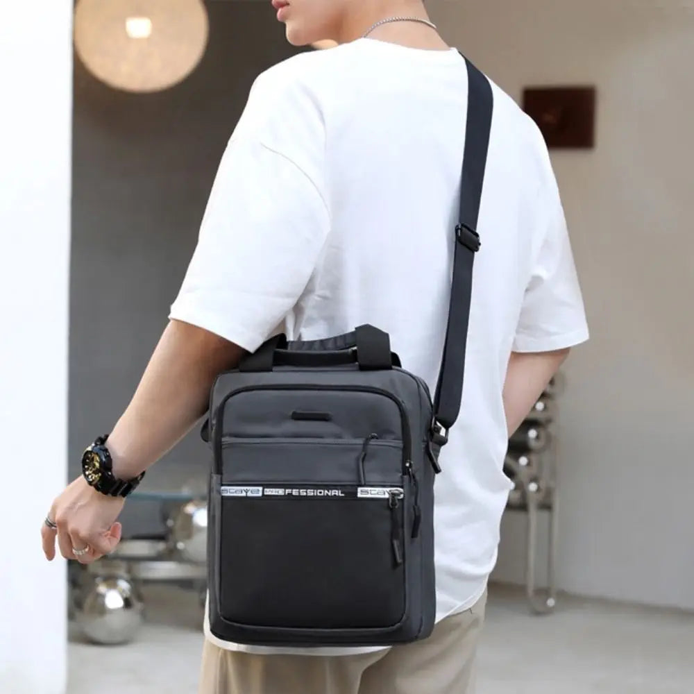 Bolsa de ombro de negócios masculina, grande capacidade, pano Oxford, impermeável, multifuncional, casual, monocromática, alta qualidade, moda